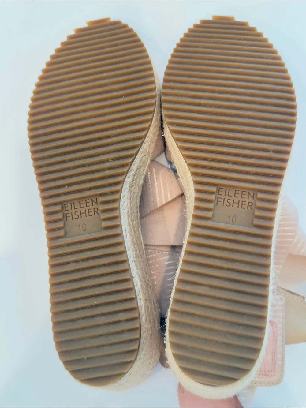 Eileen Fisher Willow Tumbled Leather Wedge Espadrille Sandals Blush Pink 10